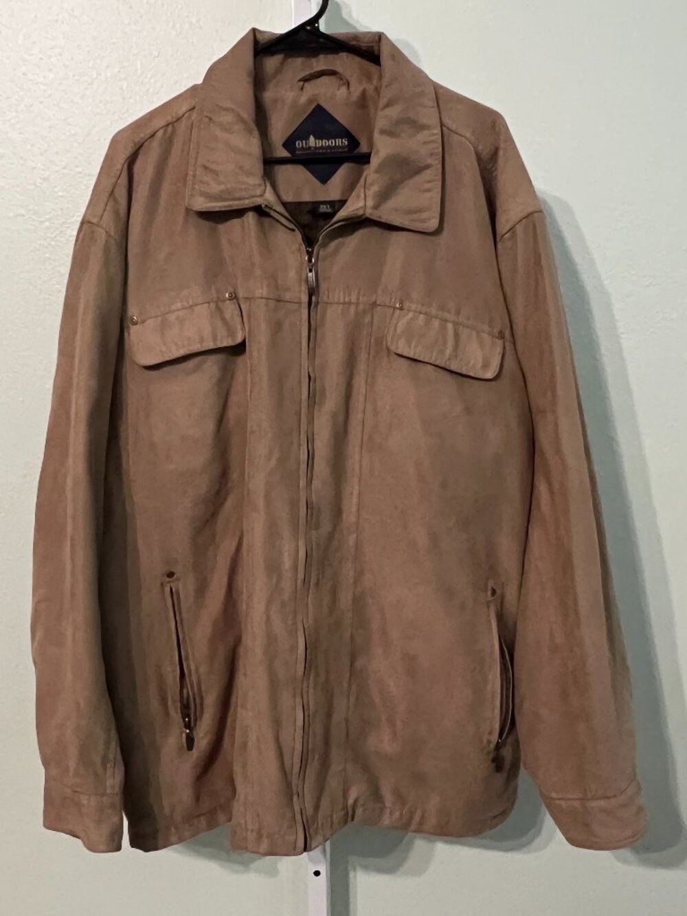 Roundtree & Yorke Tan Sueded Vegan Leather Full-Zip Outdoors Jacket SZ 3XT